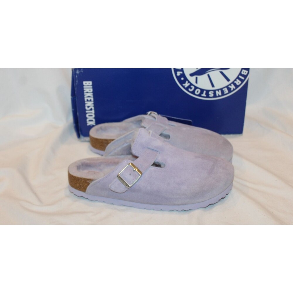 Birkenstock Boston Suede Shearling Mule Clog Suede Sandal EU 38 N Purple Fog
